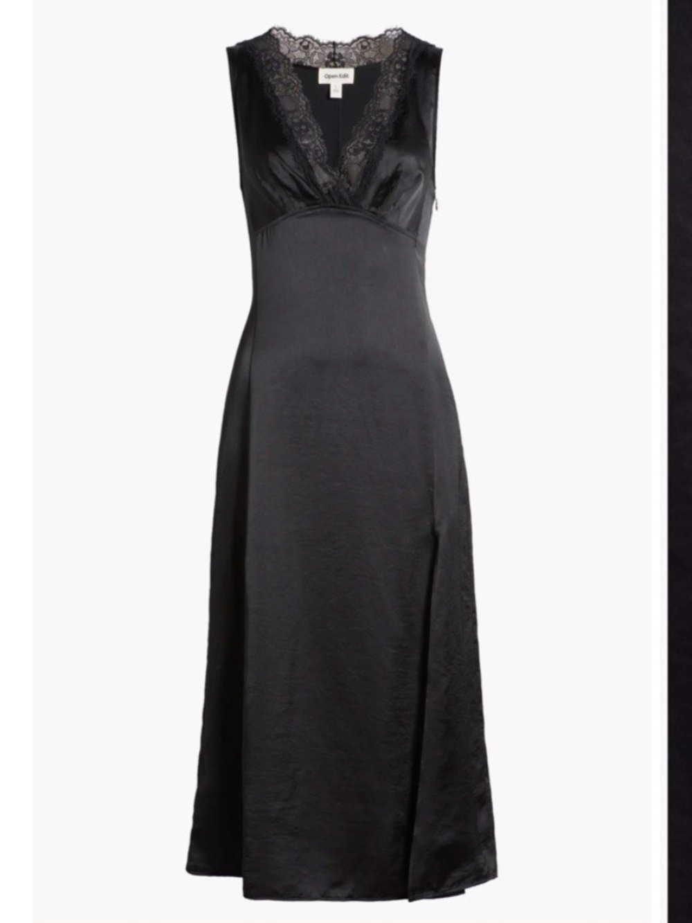 Open Edit Black Lace Trim Satin Midi Dress - size M - NEW